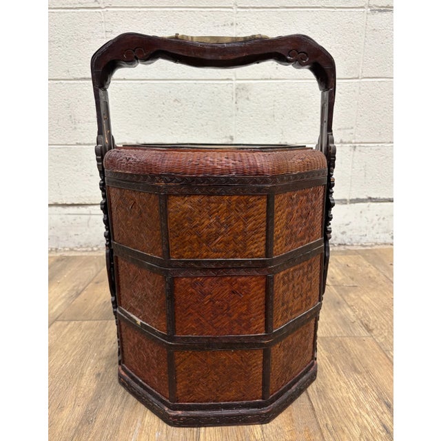 This is a gorgeous vintage, possibly antique, Chinese tiered wedding basket or betrothal basket used to carry gifts during...