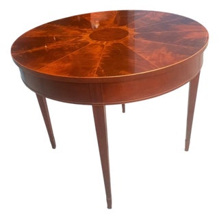 Baker Furniture Round Mahogany Sunburst Inlaid Center Table For Sale