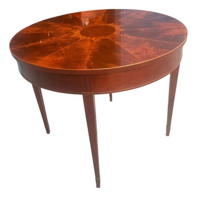 Baker Furniture Round Mahogany Sunburst Inlaid Center Table For Sale