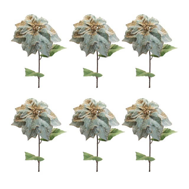 Rustic Glittered Poinsettia Flower Stem (Set of 6) For Sale - Image 3 of 3