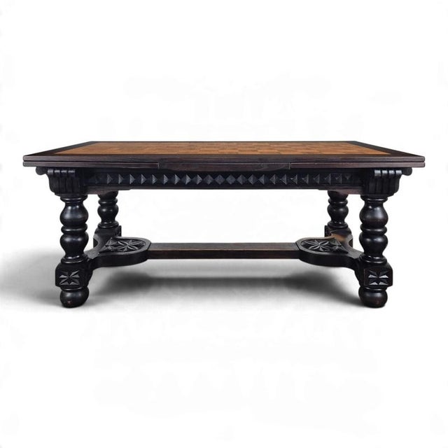 Breton Extendable Table in Carved Oak with Parquet Top For Sale - Image 14 of 14