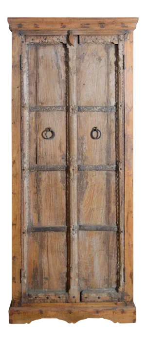 Mid 19th Century Indian Armoire with Hand-Carved Motifs and Metal Stretchers
