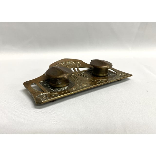 Art Nouveau Antique Brass Double Inkwell - By Geschutzt For Sale - Image 3 of 9