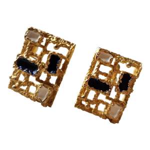 1970s Christian Dior Cufflinks Brutalist Gold Tone Enamel Stone