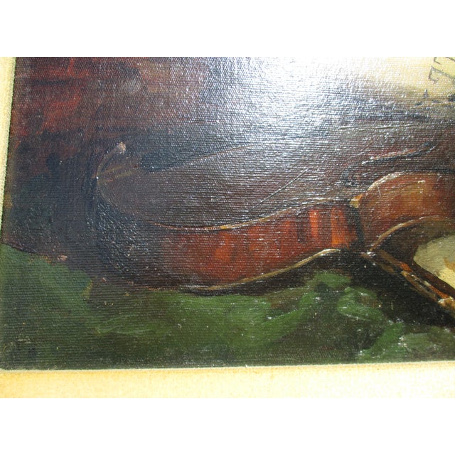 Traditional 19th Century Antique Violin Still Life Framed Painting For Sale - Image 3 of 9