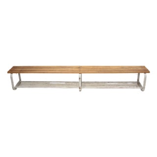 Industrial Oak and Steel Bench, 1980s For Sale