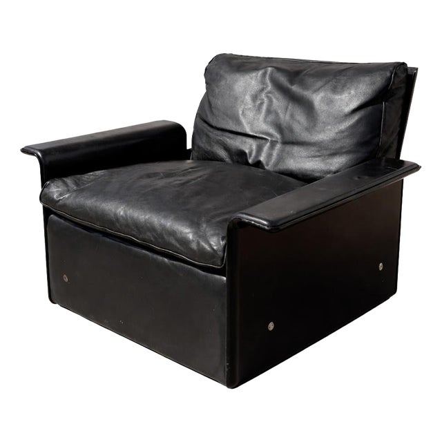 Model 620 Armchair in Black Leather by Dieter Rams for Vitsoe, 1970s For Sale