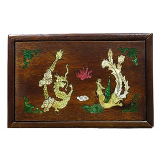 Vintage Rosewood Box With Mother-of-Pearl Dragon & Phoenix Inlay For Sale