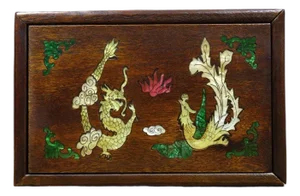 Vintage Rosewood Box With Mother-of-Pearl Dragon & Phoenix Inlay