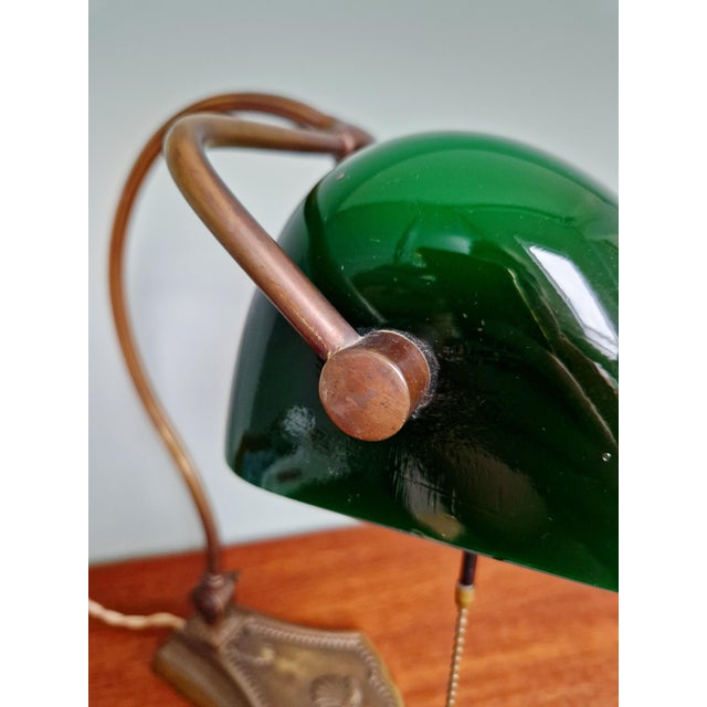 Articulated Brass Bankers Lamp with Green Opaline Shade, 1920s For Sale - Image 16 of 18