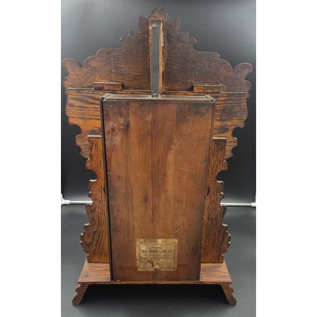 Late 19th Century Antique New Haven "Maine Line" 8-Day Striking Stenciled Glass & Wood Case Mantel Clock For Sale - Image 5 of 18