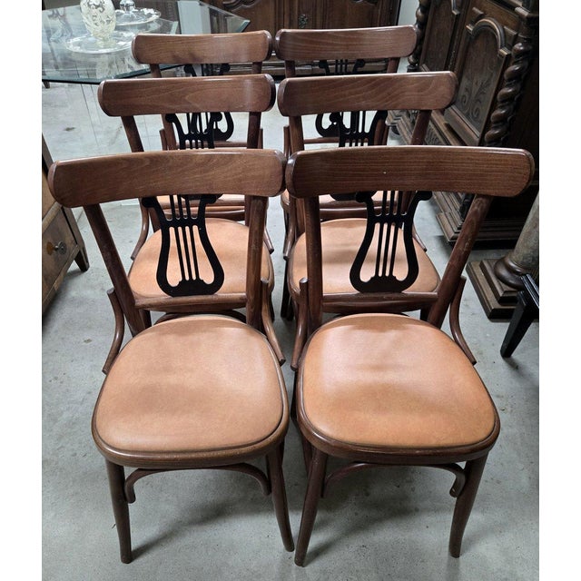 Vintage Bentwood Chairs with Black Lyre-Shaped Backrest, 1930s, Set of 6 For Sale - Image 9 of 10