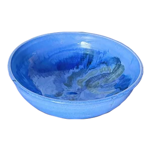 Vintage Large California Studio Pottery Decorative Centre Bowl in Blue Glazes, Signed