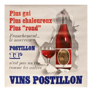 1990s French Wine Poster - "Vins Postillon" - Plus Gai, Plus Chaleureux