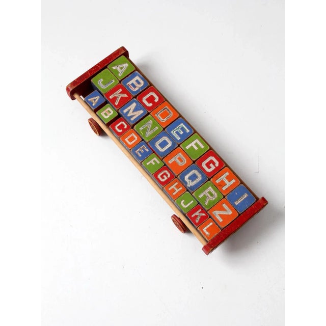 Red Vintage Halsam Push Toy Cart & Wooden Blocks For Sale - Image 8 of 9
