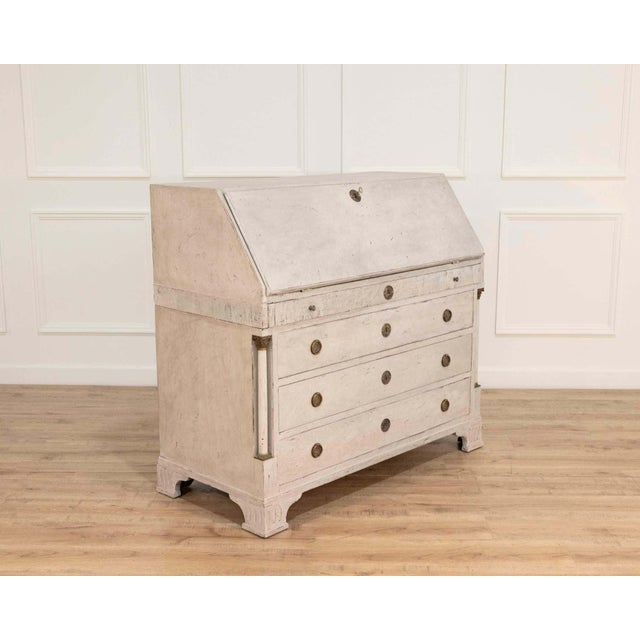 19th-Century Swedish Bureau With Carved Columns And Blue-Painted Interior For Sale - Image 11 of 13