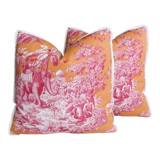 French Manuel Canovas Bengals Toile Feather/Down Pillows 19" Square - Pair For Sale
