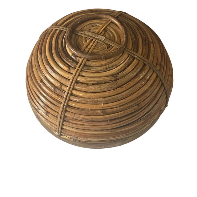Mid-Century Modern Gabriella Crespi Style Bamboo and Brass Fruit Bowl For Sale - Image 3 of 5