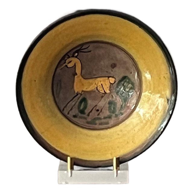 Antique Hand Painted Guatemalan Majolica with Yellow Deer For Sale