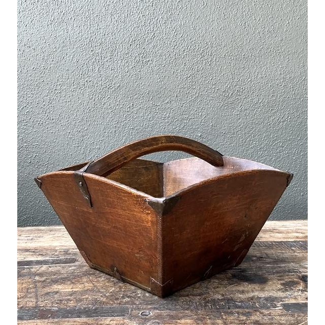 Vintage Hand Made Wooden Basket For Sale - Image 10 of 12