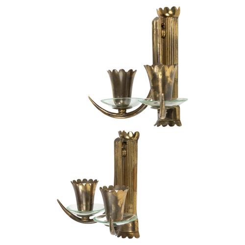 Mid-Century Sconces in Brass and Glass in the style of Gio Ponti, Italy, 1950s For Sale - Image 17 of 17