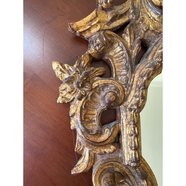 Rustic European Vintage Italian Handcrafted Gilt Wood Mirror For Sale - Image 3 of 7