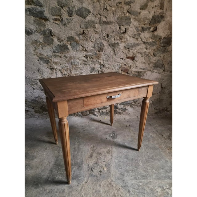 Brown Vintage French Oak Desk and Bistro Chair in Beech, 1930, Set of 2 For Sale - Image 8 of 18