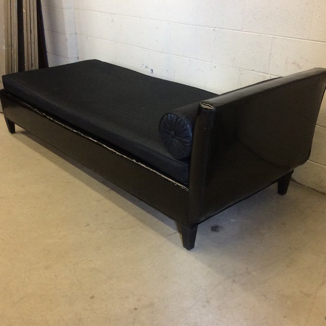 Black Patent Leather & Linen Chaise Lounge Bench Chairish