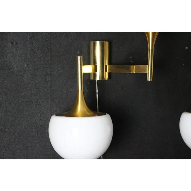 Mid-Century Modern Sconces in Brass & White Glass by Sciolari for Stilnovo, 1960s, Set of 2 For Sale - Image 11 of 13