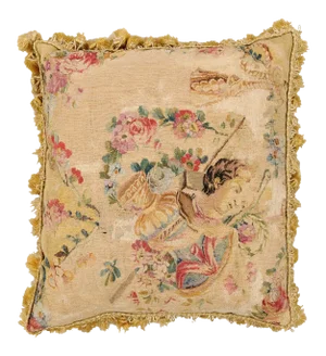 French Early 19th Century Silk and Angora Aubusson Tapestry Pillow with Bust