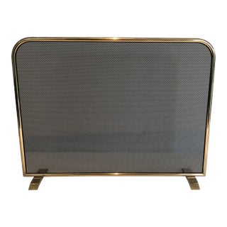 1970s Brass and Grilling Fireplace Screen For Sale