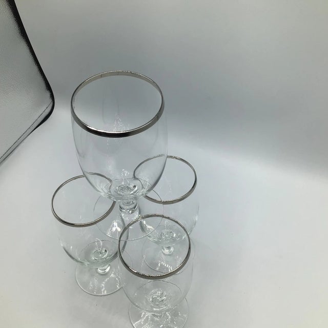 Simple clean set of 4 crystal platinum rim glasses by unknown manufacturer.