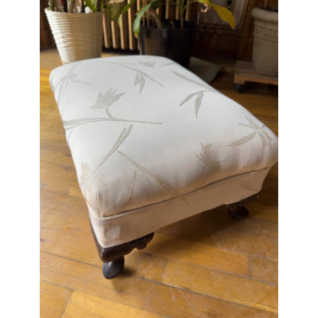 Mid-Century Period Chippendale Style Upholstered Footstool in White For Sale - Image 4 of 9