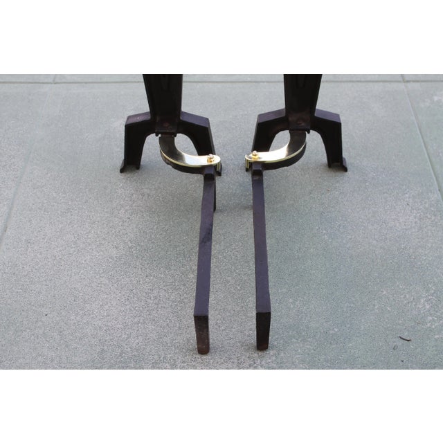 1950s Brass Andirons Attributed to Donald Deskey - a Pair For Sale - Image 5 of 6