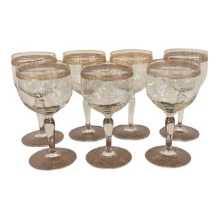 Vintage Handblown Italian Gold Rimmed Aperitivo Glasses For Sale