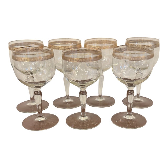 Vintage Handblown Italian Gold Rimmed Aperitivo Glasses - Set of 7 For Sale