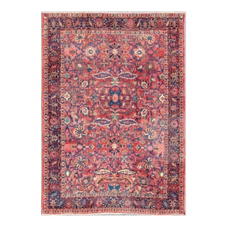 Large Antique Persian Sultanabad Rug With Large Palmettes in Rose Red and Blue 10'8 X 14'8 For Sale