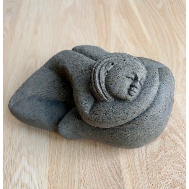 Vintage Botero-Inspired Hand-Carved Stone Reclining Woman Sculpture – Indoor or Garden Art For Sale - Image 9 of 10