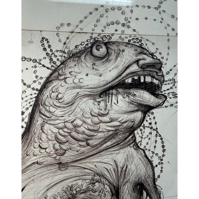 Original 2009 Ekundayo Pop Surrealism Pen Ink Grace Graphite Fish Drawing Sketch For Sale - Image 4 of 15