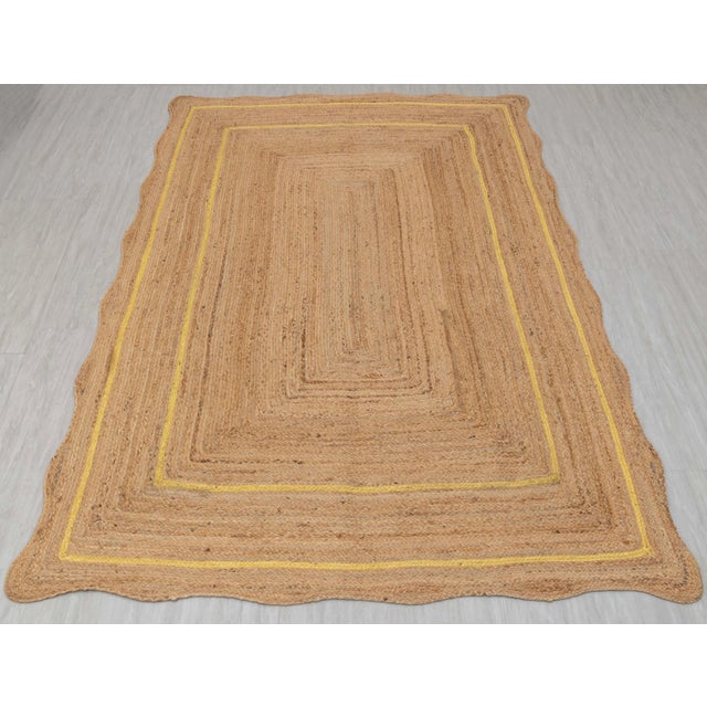 Yellow Natural Jute Wave Scallop Rug 8x10 Ft. For Sale - Image 9 of 12