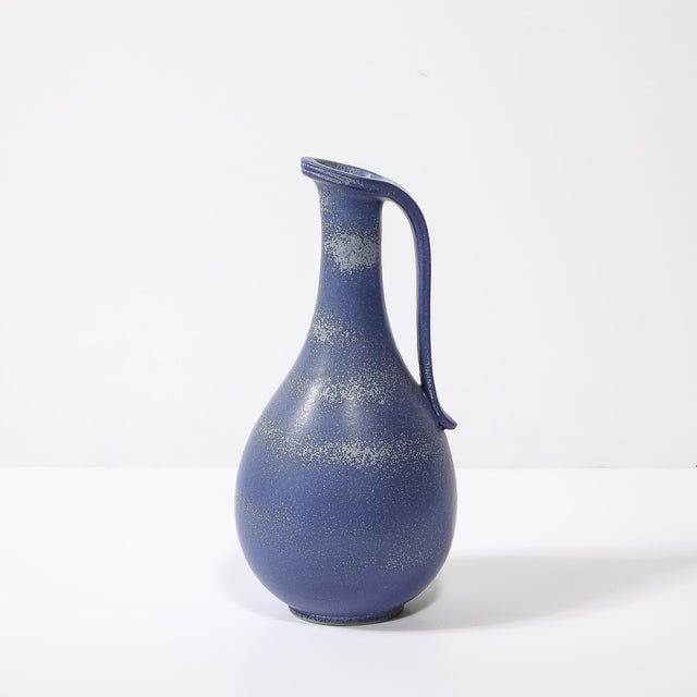 Gunnar Nylund Mid-Century Cobalt Blue Glazed Ceramic Pitcher by Gunnar Nylund for Rörstrand For Sale - Image 4 of 12