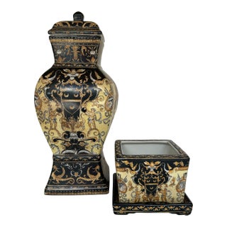 Vintage Ceramic United Wilson (j.u.w.c.) Renaissance Revival Planter & Large Vessel Set For Sale