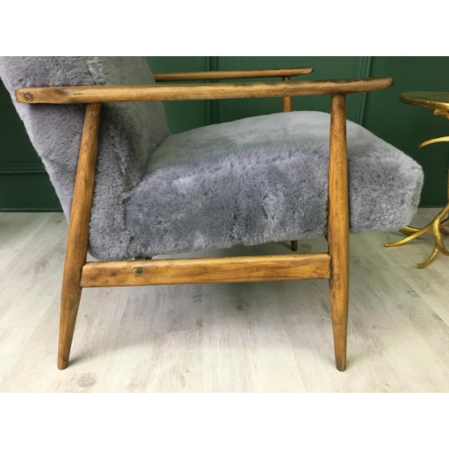 Textile Mid-Century Gray Sheepskin Armchair For Sale - Image 7 of 14