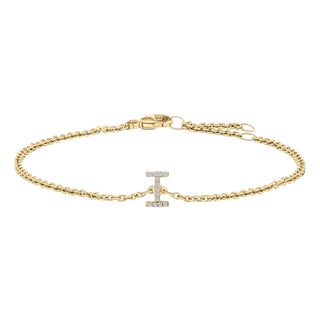 10K Yellow Gold Diamond Accent "I" Initial Charm and Link Bracelet For Sale