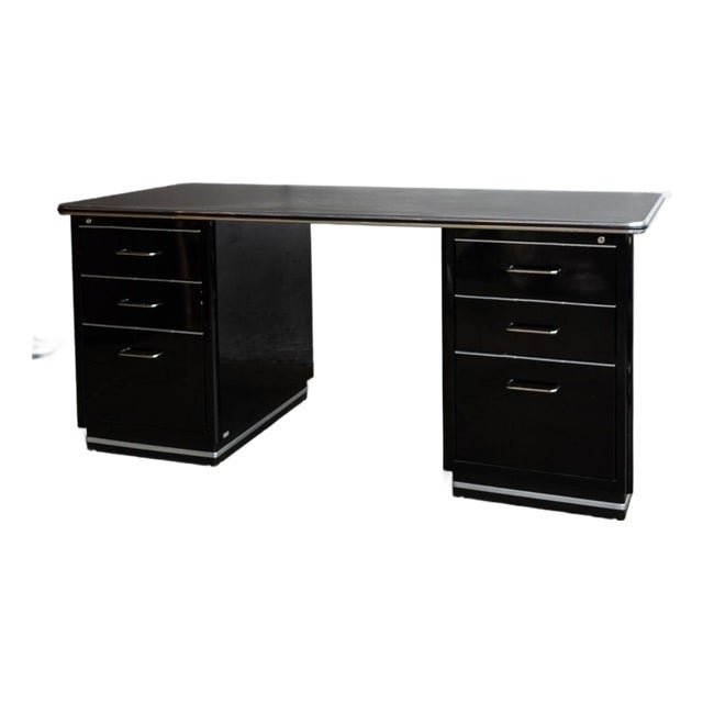 Black & Silver Art Deco Muller Chrysler Desk For Sale
