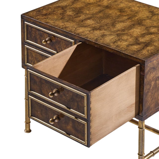 Mastercraft Mid Century Burlwood and Brass Nightstands - Pair For Sale - Image 11 of 13