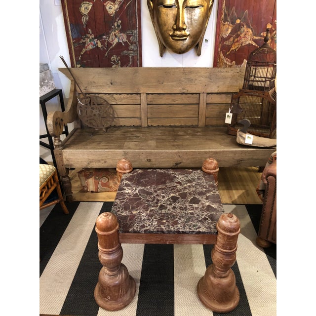 Eye catching and unusual medium sized square Anglo Indian coffee table having fabulous cerused wood base with oversized...