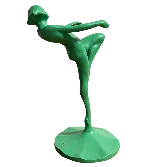 1920s 1922 Model T-301 Nude Art Deco Dancing Nymph Green Ashtray Stand by Frankart For Sale - Image 5 of 7