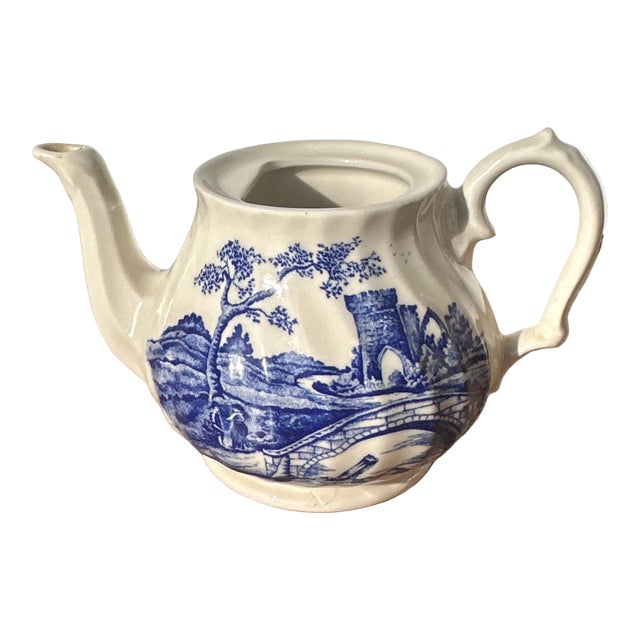 1970s Small Asian Ceramic Blue and White Teapot For Sale