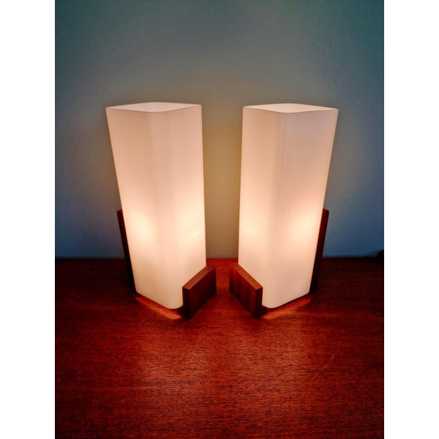 Teak and Satin White Opaline Wall Lights by Louis Kalff for Philips, 1960s, Set of 2 For Sale - Image 12 of 17